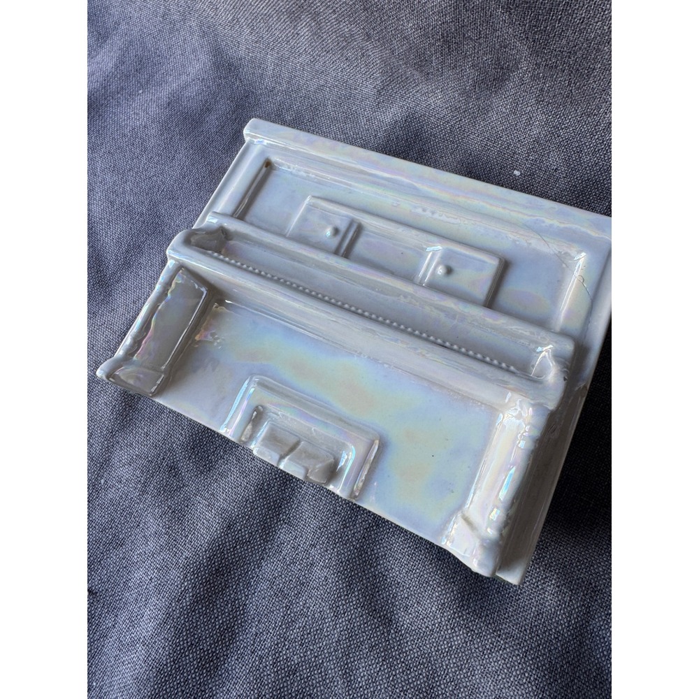 Vintage 1972 Iridescent Ceramic Piano Music Box White Luster Glaze Hand Signed